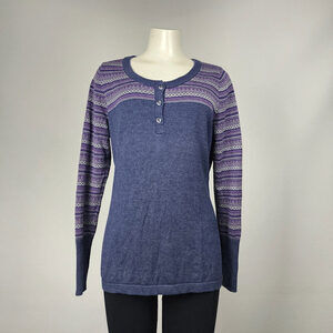 Woodrich Blue & Purple Striped Cotton Knit Button Down Sweater Size L